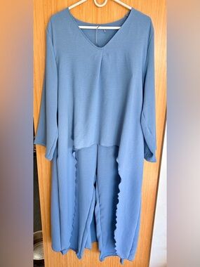 Women's Blue Two-Piece Tunic and Wide-Leg Set